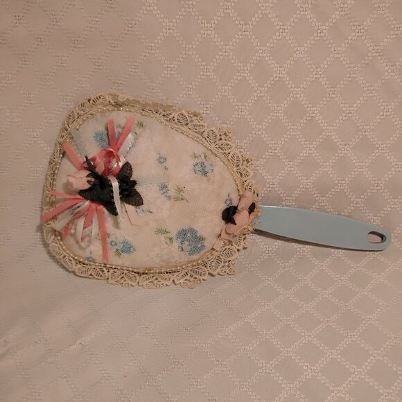 Vintage Hand/Dresser Mirror W/Lace & Flowers - Picture 1 of 7